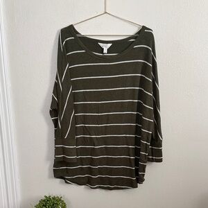 Market & Spruce Dark Green Striped Long Sleeve Top